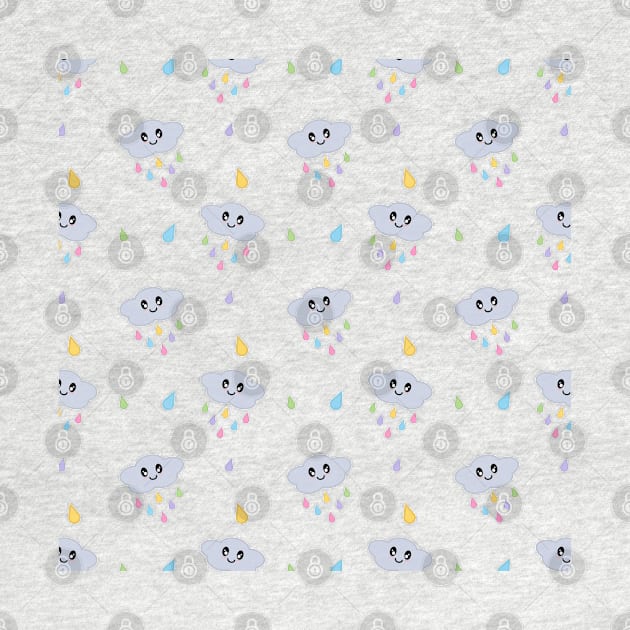 Kawaii Cute Raining Rainbow Clouds Pattern in Blue by Kelly Gigi